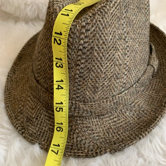 YOUNG AN brown herringbone wool blend Vintage mens Fedora Size 7- 7 1/8 VVGUC++ - Picture 11 of 11